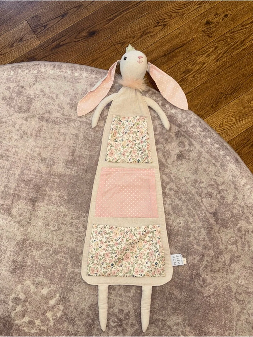 Mon Ami Girl’s Princess Bunny Cream Pink 41” Floral Fabric Hanging Organizer